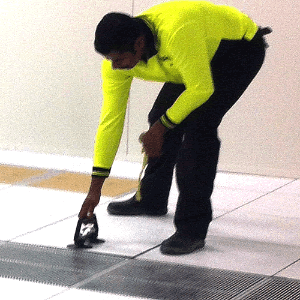 post-construction cleaning with a floor tile lifter