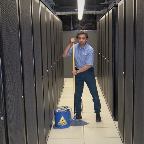 Data centre cleaning with mop in the past