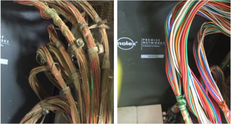 server rack cables before and after clean